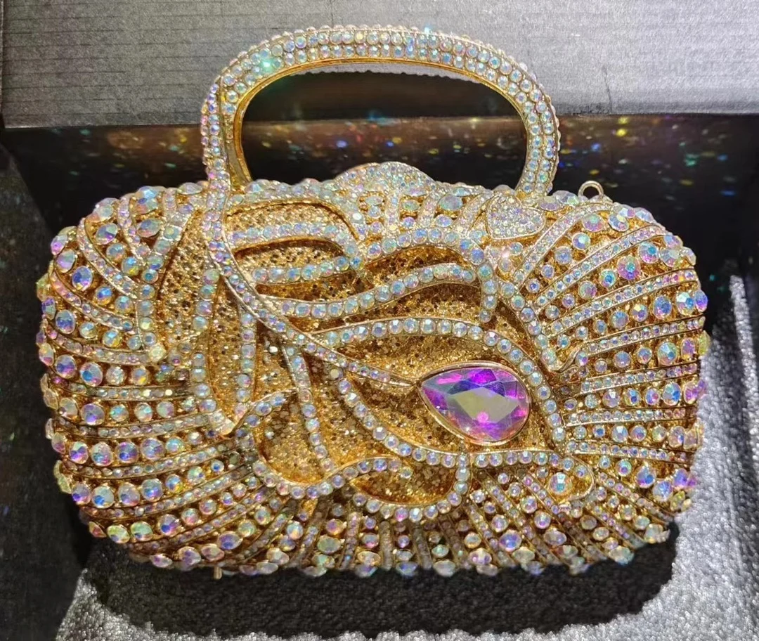 

Women Gold/Red Color Stones Clutch Bag Crystal Evening Bags Bridal Wedding Rhinestone Handbags Clutches Bags Minaudiere Purses