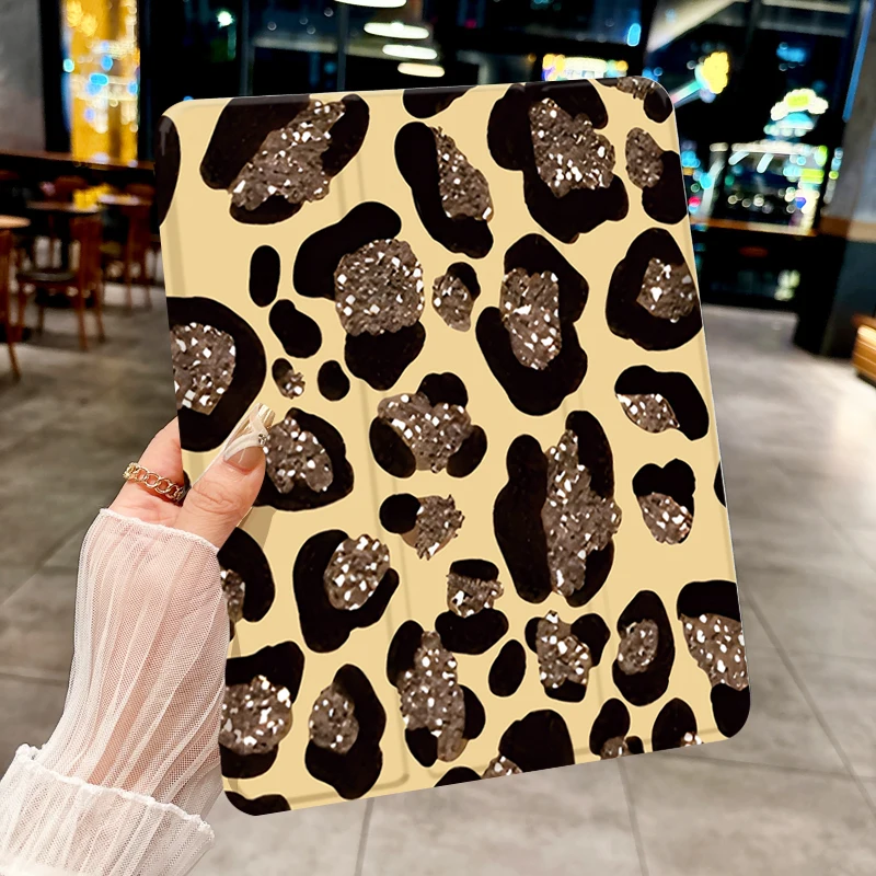 

Блестящий классический тройной чехол для планшета с леопардовым принтом для iPad pro 10/11/2020/6/7/8/Air 3-й/Air 4-го/9 поколения/Air 5-го поколения 2022/