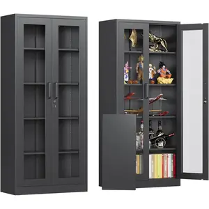 71 Tall Metal Glass Door Display Cabinet with Adjustable Shelves, Ideal for Liquor, Collectibles, Home or Clinic Use - Assembly