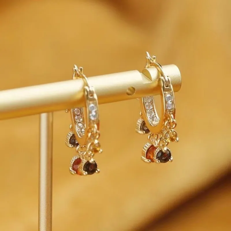 Original Design Radiant Trendy Orange Gemstone Earrings for Women High Quality and Exquisite Fashion Hoop Earring Jewelry