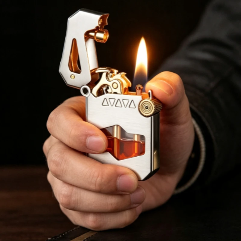Honest Mecha KerosineLighter Transparent FuelTank Mechanical RocketKerosine Lighter MetalMen Smoking PlayLighters Wholesale