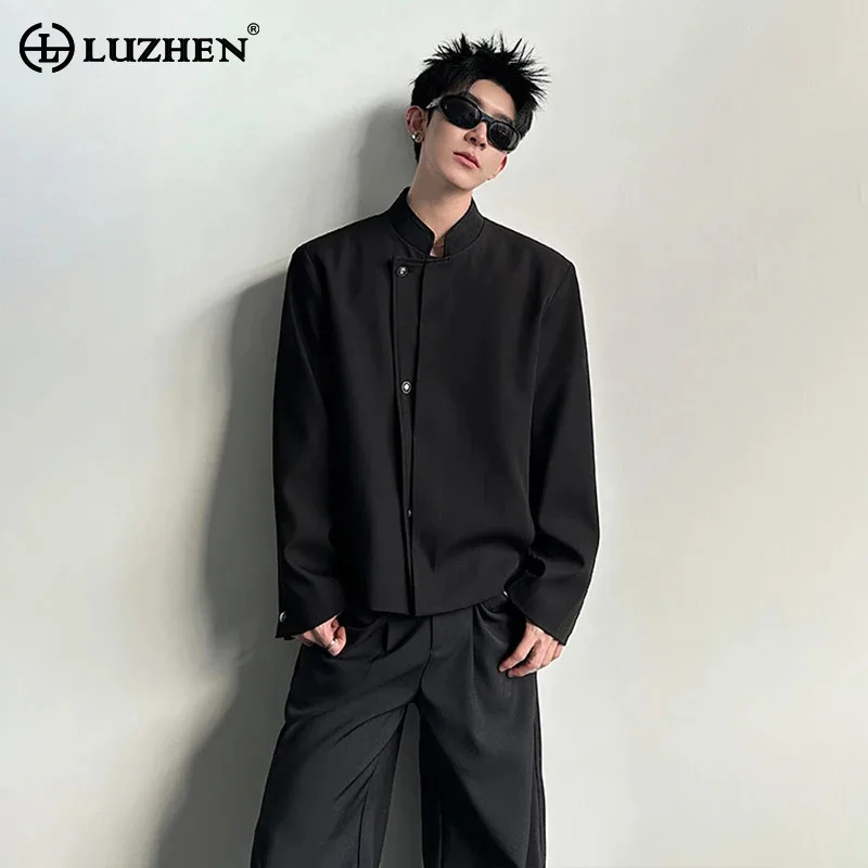 LUZHEN 2026 Spring Solid Color Buttoned Placket Casual Blazer Coat Men's Trendy High Quality Handsome Stand Neck Jacket JY6368