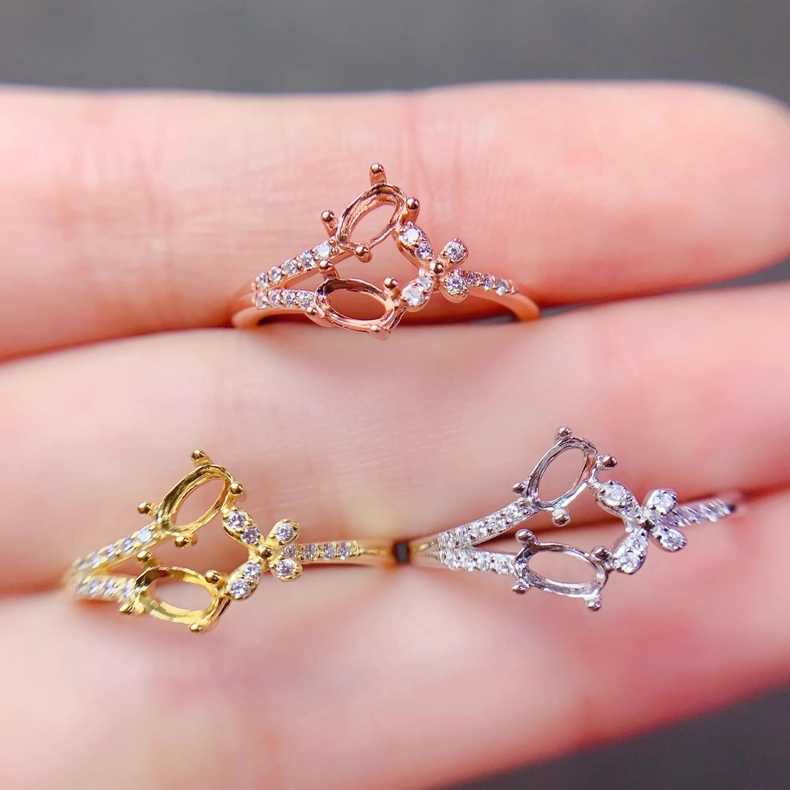 Y 3*5mm Oval 2 Stone Ring Settings Solid S925 Sterling Silver Flower DIY Ring Fine Simple Design Light Luxury Zircon 3 Colors