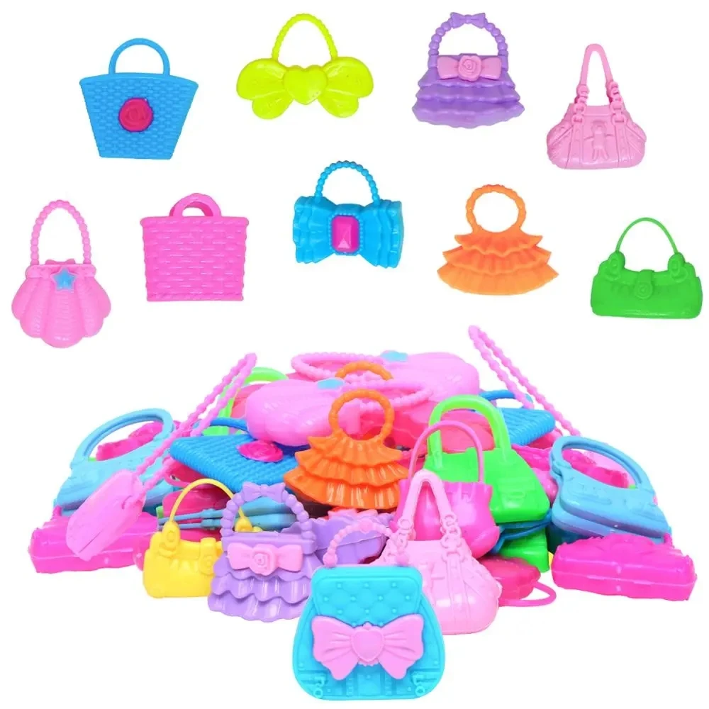 Random 20 PCS Mix Style Doll Bag Fashion Bags Colorful Handbag Purse Toy Dress Up Clothing Accessories for Doll Kids Toys