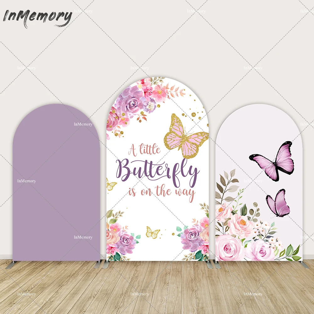 

Pink Purple Flower Butterfly Arch Cover Backdrop Littel Butterfly is on the Way Background Photography Baby Shower Chiara Wall