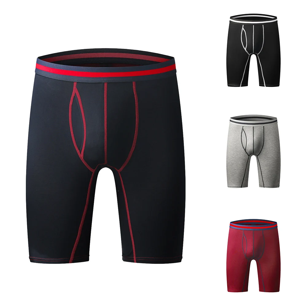 New Men Pure Cotton Plus Size Underpants Shorts Trunks Open Fly Pouch Long Legged Underwear Brief Boxer Male Sports Boxer Shorts