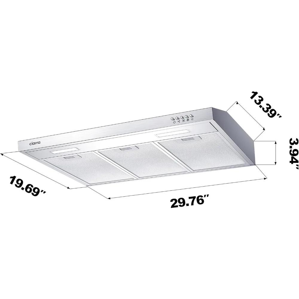 30 inch afzuigkap, kanaalloze afzuigkapventilatie onder kast met 3-snelheden afzuigventilator, drukknop, kanalloos en converteerbaar