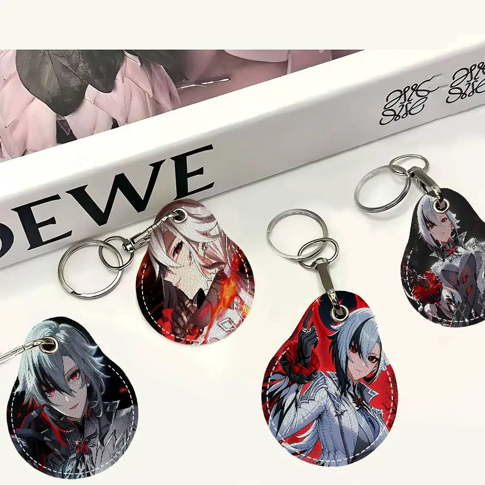 Genshin Impact Arlecchino Figure Men and womenn Universal Antirust Keychain PU Learther Access Card Holder Drop Key Tag Ring