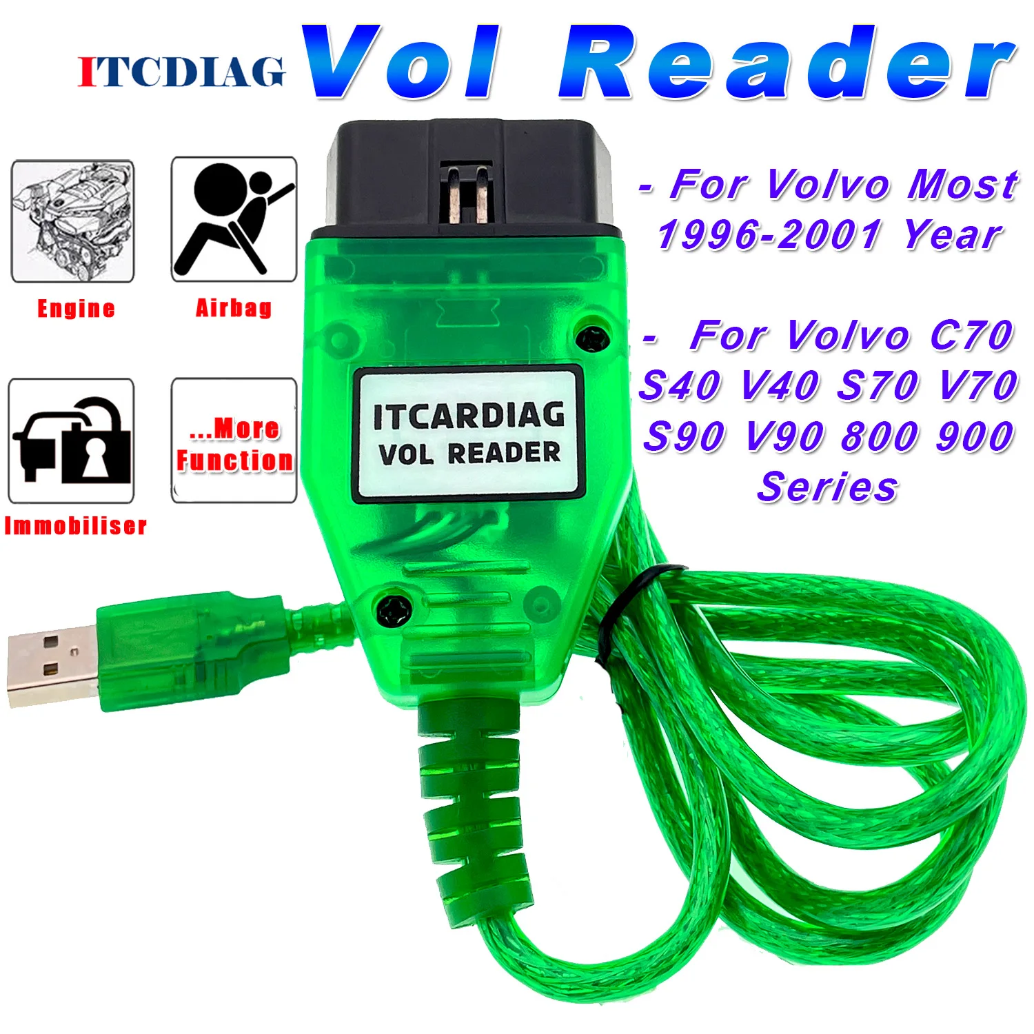 ITCARDIAG Vol Reader Code Scanner for Volvo C70 S40 V40 S70 V70 S90 V90 800 900 Series 1996 To 2001 Engine Airbag ABS Instrument