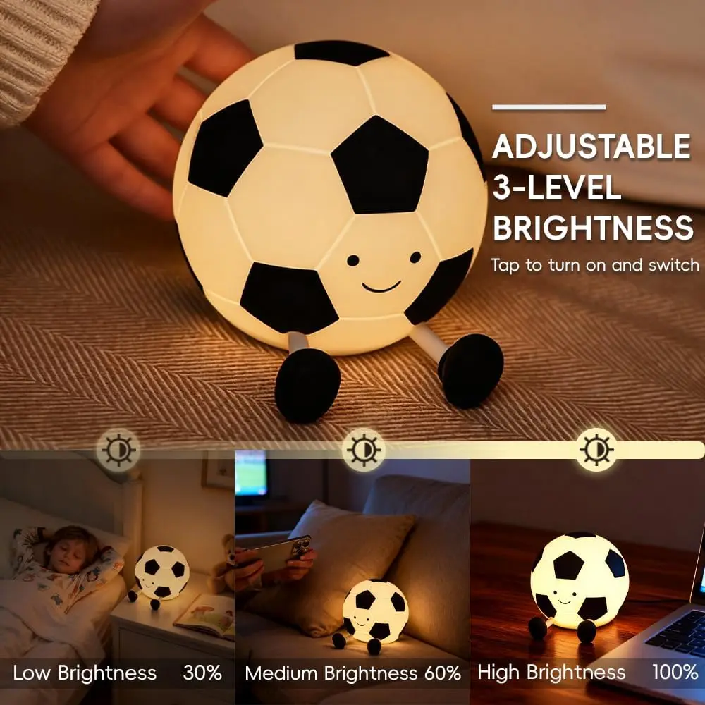 Silicone Soccer Night Light Rechargeable Dimmable Football Sleeping Nightlights Beside Table Lamp For Bedroom Decor