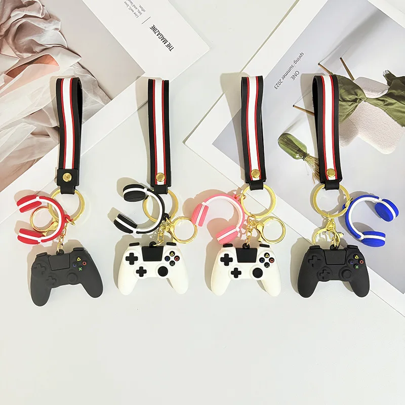 Game Machine Keychain & Keyring Cute Gamepad Racing helmet, dumbbell Key Chain Game Console Keychains Bag Car Hanging Key Ring