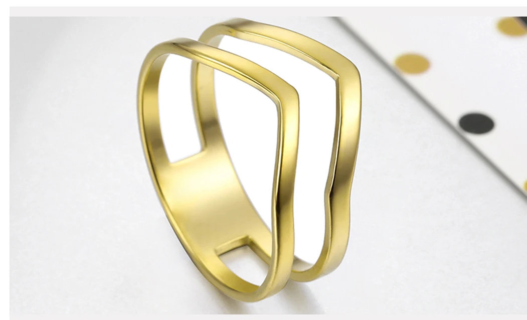 COOLTIME Einfacher modischer Wellenring aus Edelstahl, geometrisch, Party-Fingerringe, Schmuck, Geburtstagsgeschenk für Frauen – Detail 6
