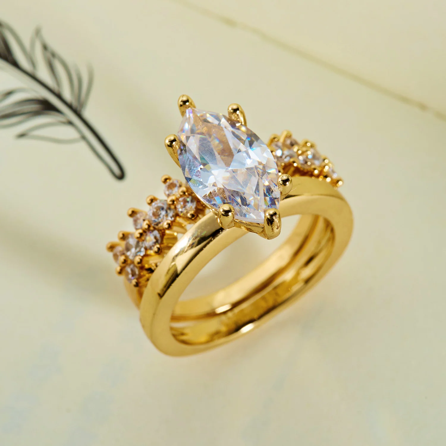 Micro Pave Vollkreis Weißer Kubischer Zirkonia Stapelbarer Ringset Kupferband Eternity Stapelbare Braut-Fingerschmuck – Detail 6