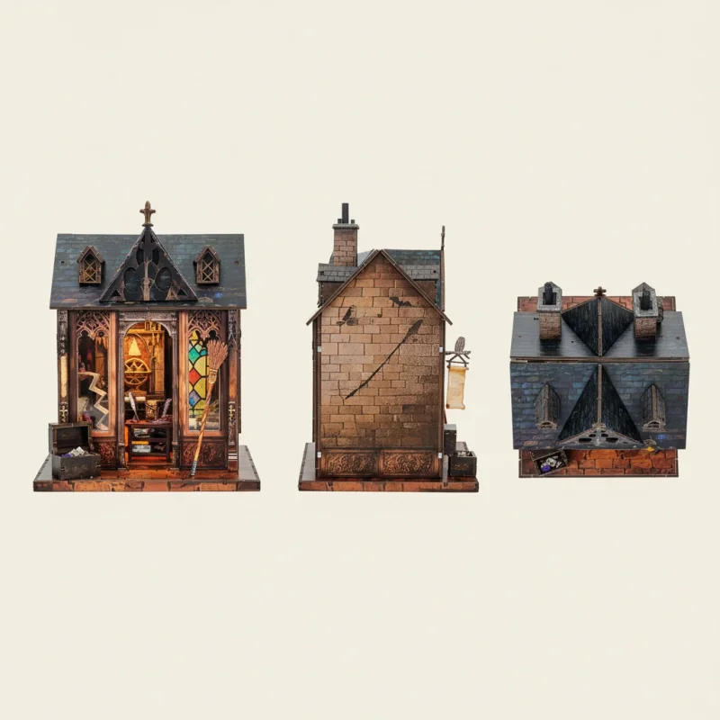 Ouzey 3d construção de madeira diy casas em miniatura pequeno construtor adulto quebra-cabeça trompetista modelo kit forma brinquedo