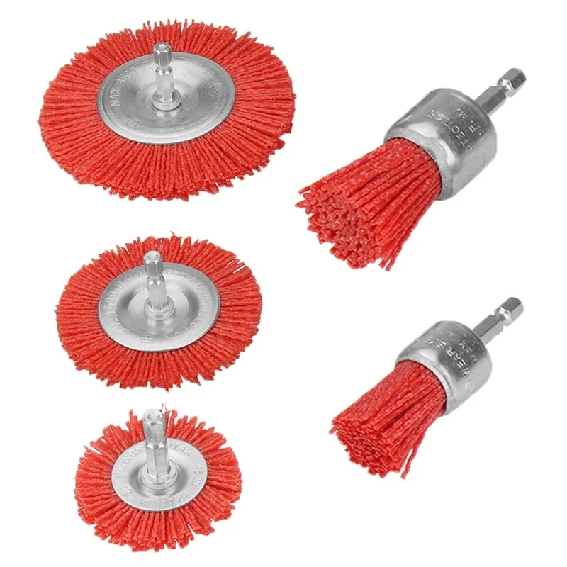 Image of Nylon-Bürstenbürste, Schleifdrahtbürste, Rotationswerkzeug zum Polieren, Entgraten, Reinigen von Möbeln, Winkelschleifer-Werkzeug