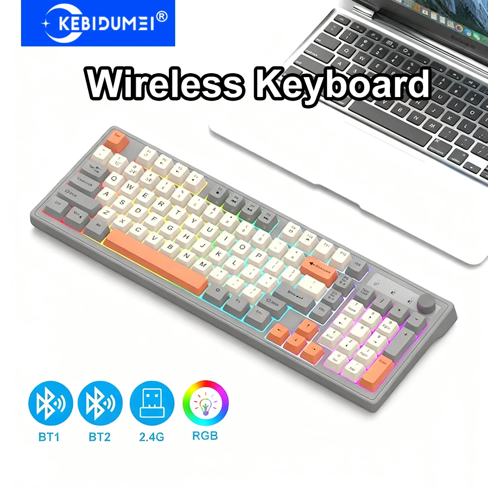 

Two Bluetooth Keyboard Dual Mode 2.4G Wireless Keyboard with RGB Backlit Gaming Keyboard Rechargeable Keyboard For Laptop Tablet