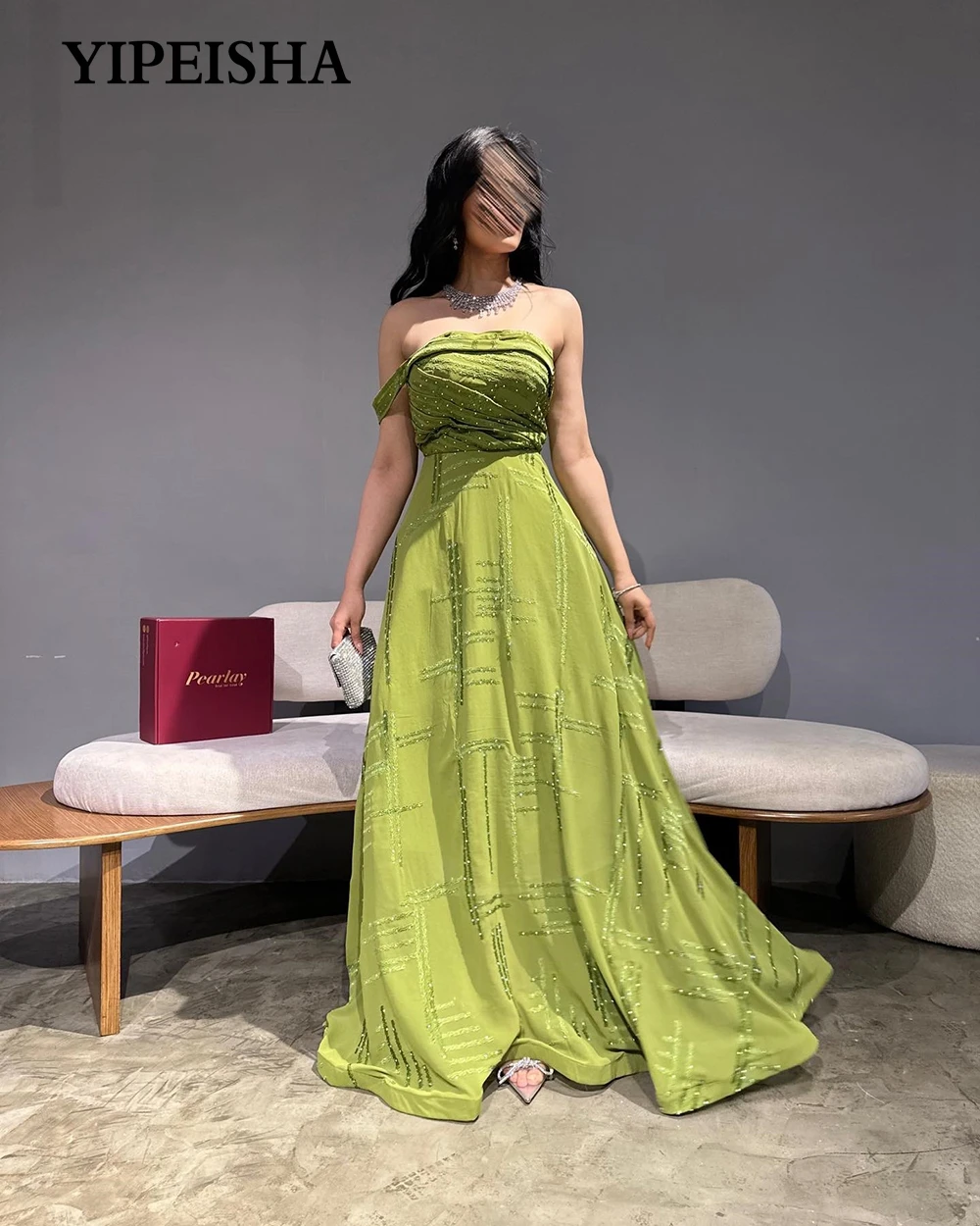 Customized One Shoulder A-line Pearl Backless Celebrity Banquet Dress Strapless Evening Party Dresses Pleat Prom Gown فساتين الس