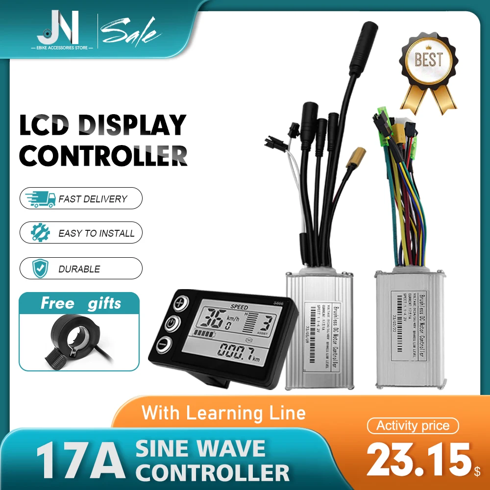 36V, 48V Three-Mode 17A Sine Wave Controller,Motor Kit with LCD Display,SM,WP Plug with Jian Nuo S866,1TO5,Use for 250W,350W