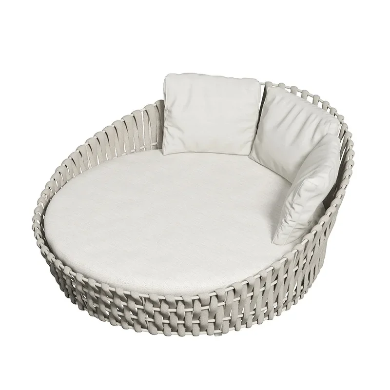 Nordic outdoor courtyard, rattan aluminum deck chairs, casual rattan rope weaving, large round bed villa garden outdoor