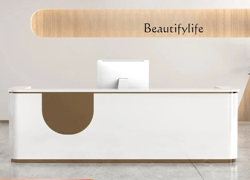 

Company solid wood paint front desk training institution cream wind simple checkout page