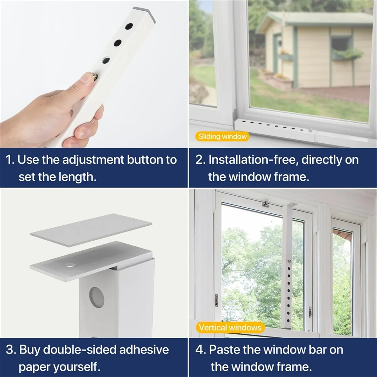 OK Adjustable AC Window Lock Bar, Small Window Security Bars for Child Safety, Window Stoppers for Vertical Sliding A