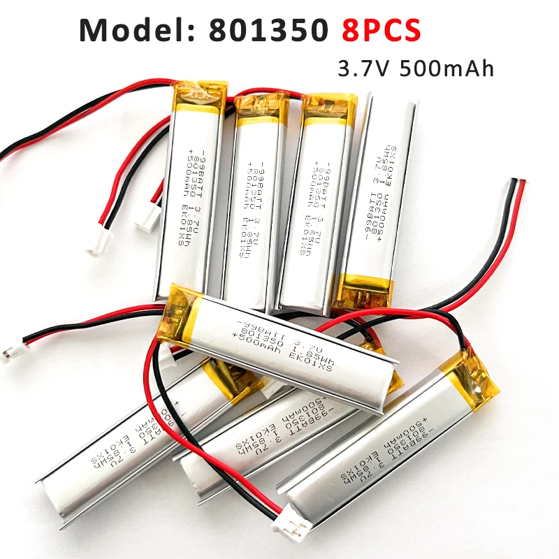 8 Stück 3,7 V 500 mAh 801350 081350 Polymer-Lithium-LiPo-Akku für Bluetooth-Headset, Lautsprecher, Haustiertrinker, Thermometer