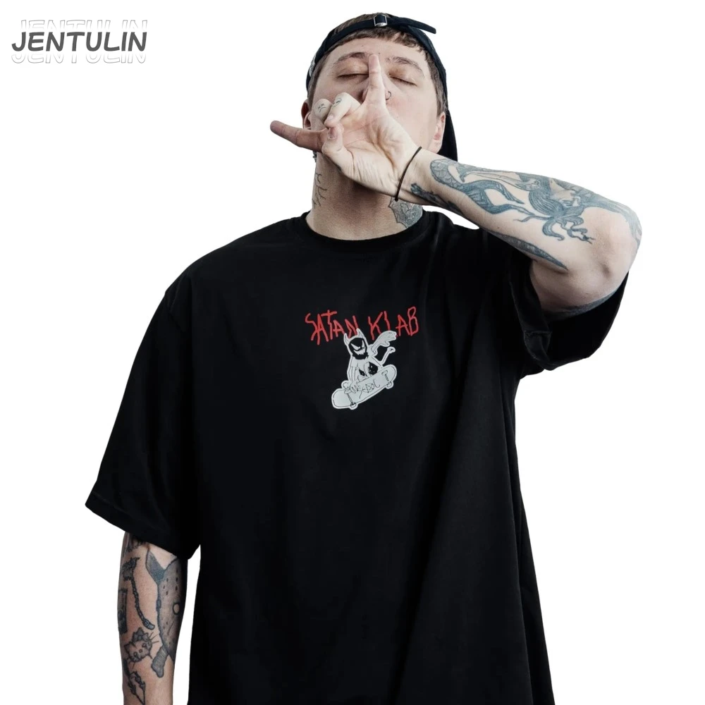 Harajuku Oversized Streetwear Men's Tshirt Satan KLAB Club Graphic Print Clothing Cotton Hip Hop Short Sleeve Tops Tees Goth Y2k