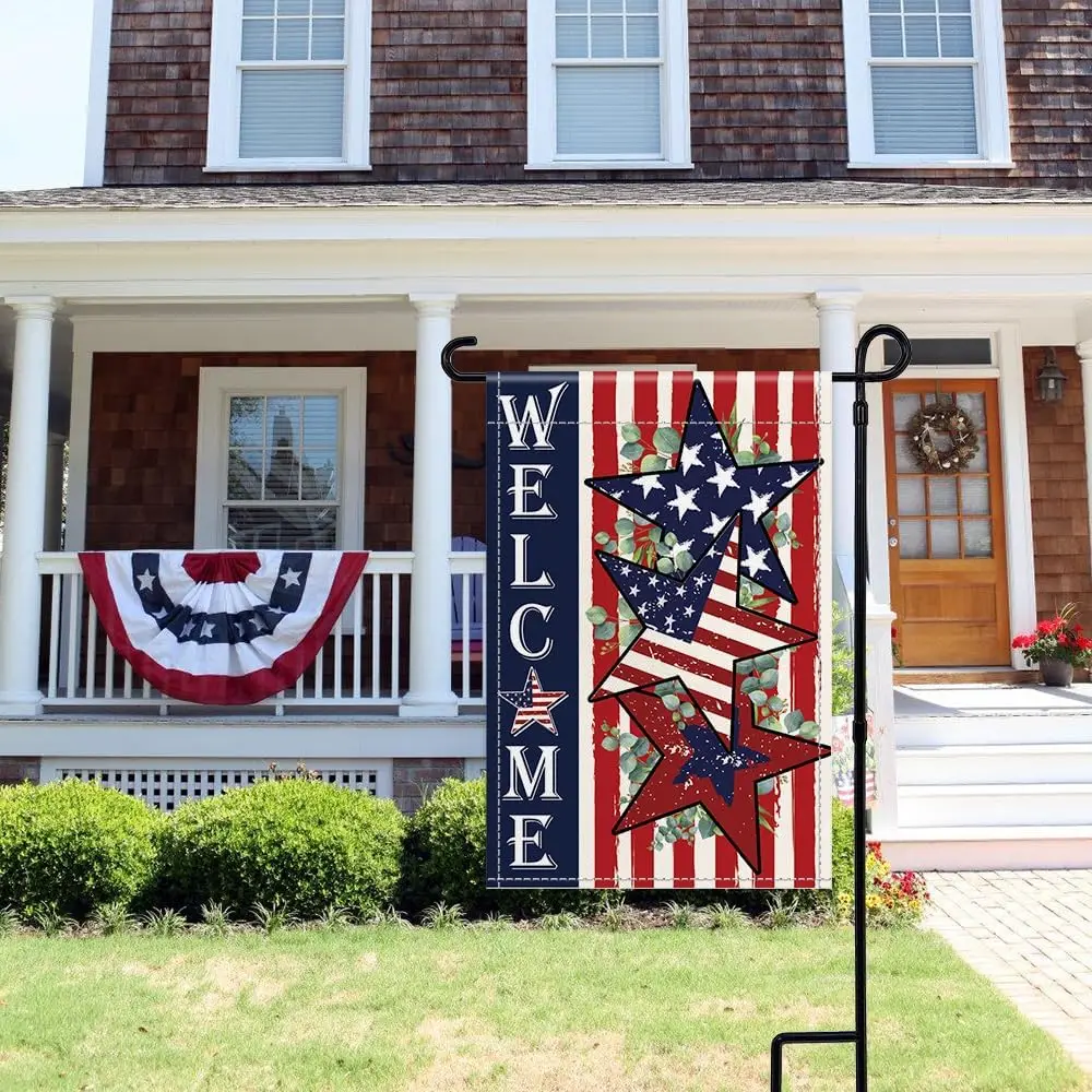 4th of July Garden Flag, Independence Day Classic Patriotic Welcome Yard Outdoor Decoration for Outside Double Sided America yyi