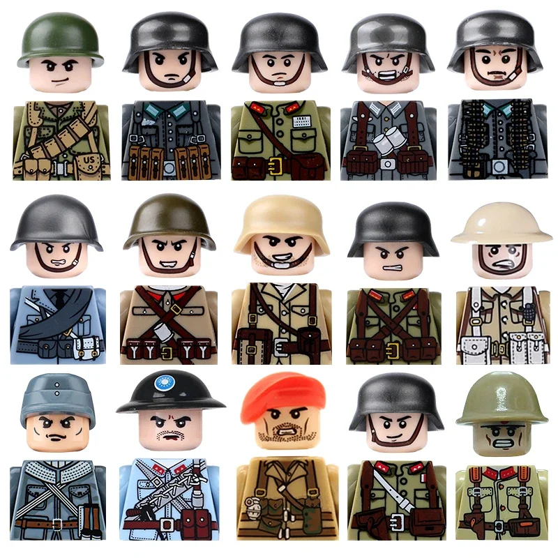 20pcs/lot WW2 Military Soldier Array Soviet US UK China Building Blocks Bricks Figures Children's War Mini Toys Christmas Gifts