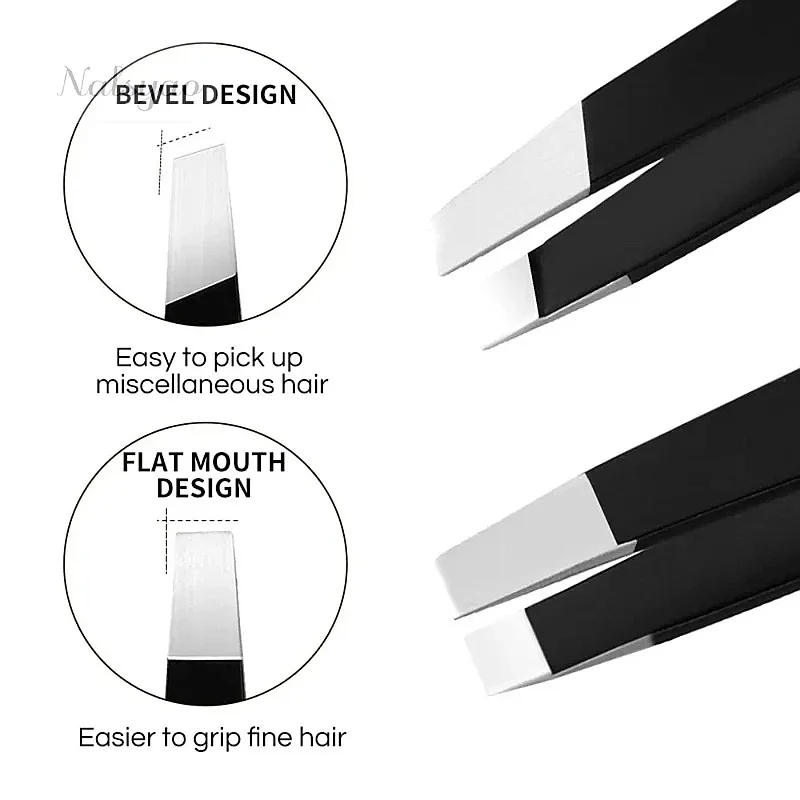 CNK Stainless Steel Black Eyebrow Tweezer Slant Flat Point Precision Beauty for Eyebrows Ingrown Hair Removal