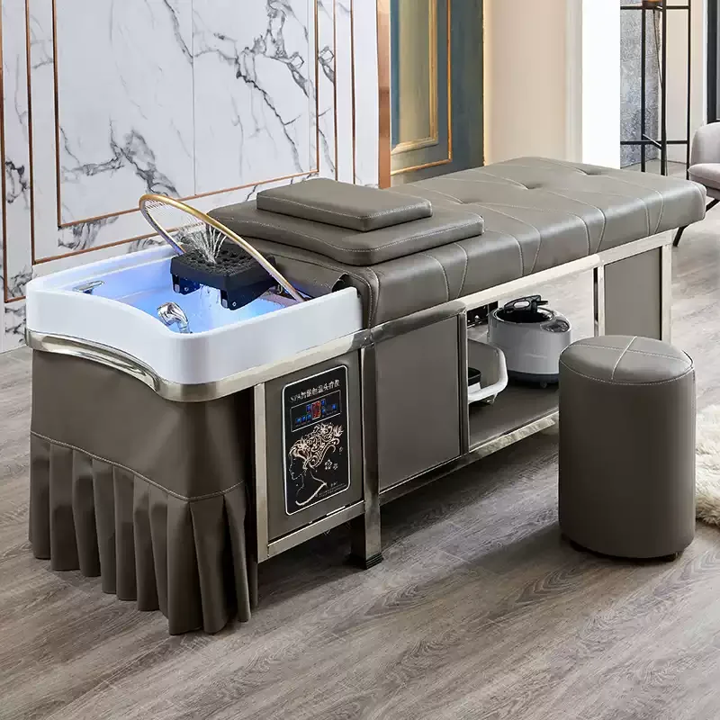 Salon Shampoo Bed Stainless Steel Frame Fumigation Hydrotherapy Water Circulation Massage Bed for Barber Shop
