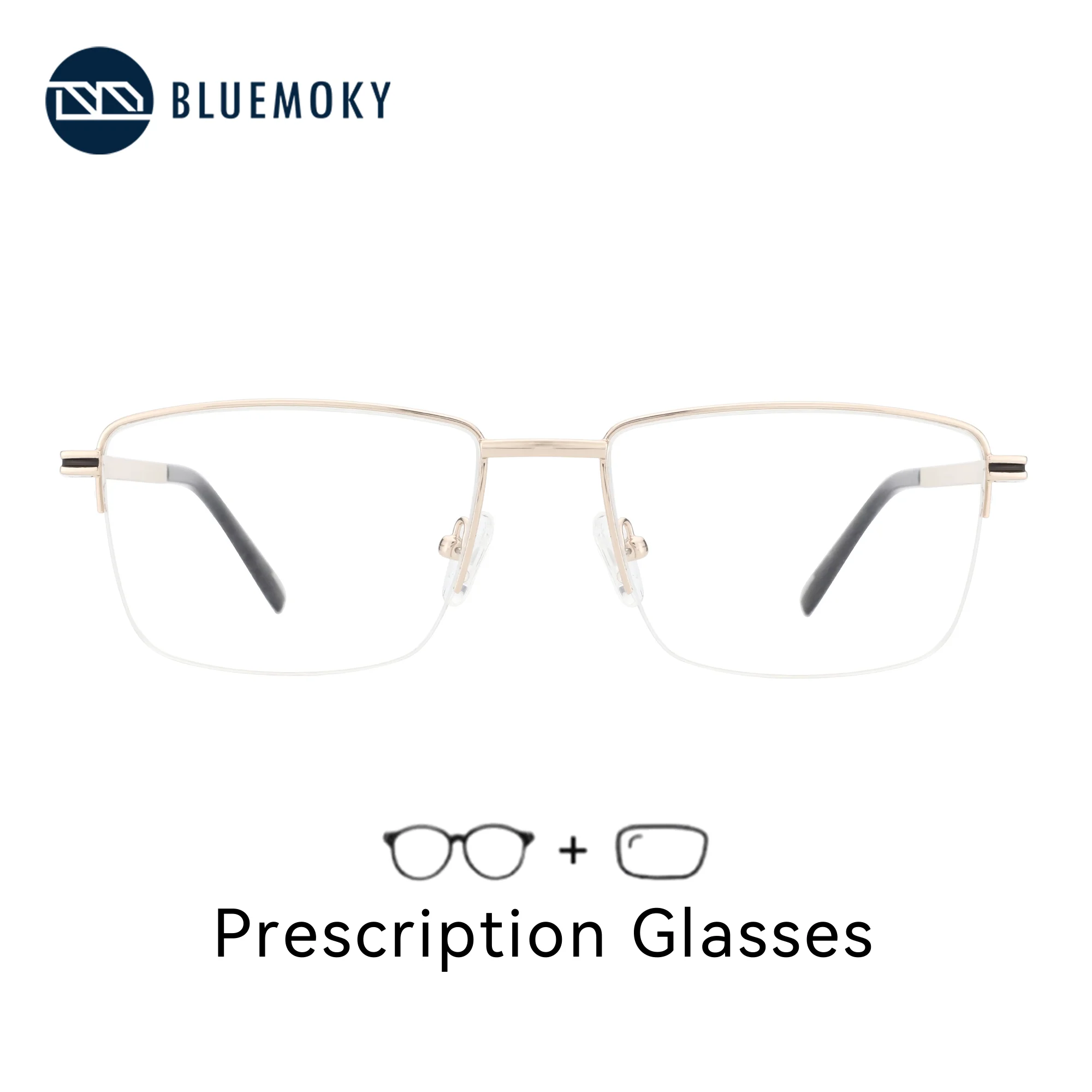 

BLUEMOKY Half Frame Prescription Glasses Men Rectangle Acetate Progressive Multifocal Lenses For Myopia Photochromic