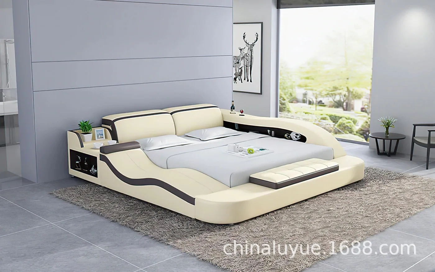 Simplified Master Bedroom Cowhide Soft Multifunctional Tatami Mats Two Luxurious Intelligent Wedding Manufacturers Wholesale Bed