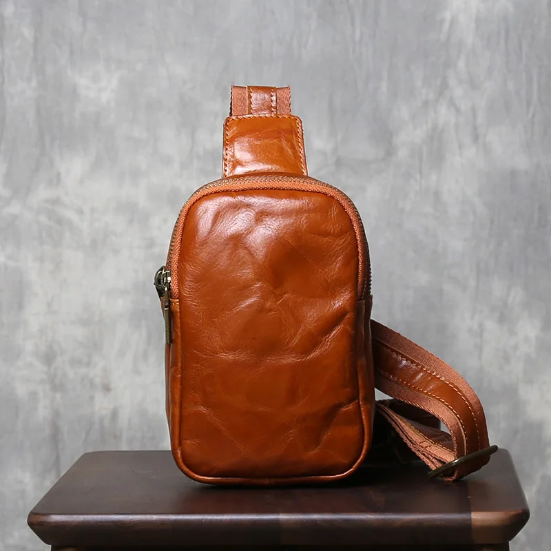 Handmade Genuine Leather Commuting Shoulder Bag Mens Leather Simple Bag Crossbody Phone Bag High-End Casual Original Chest Bag