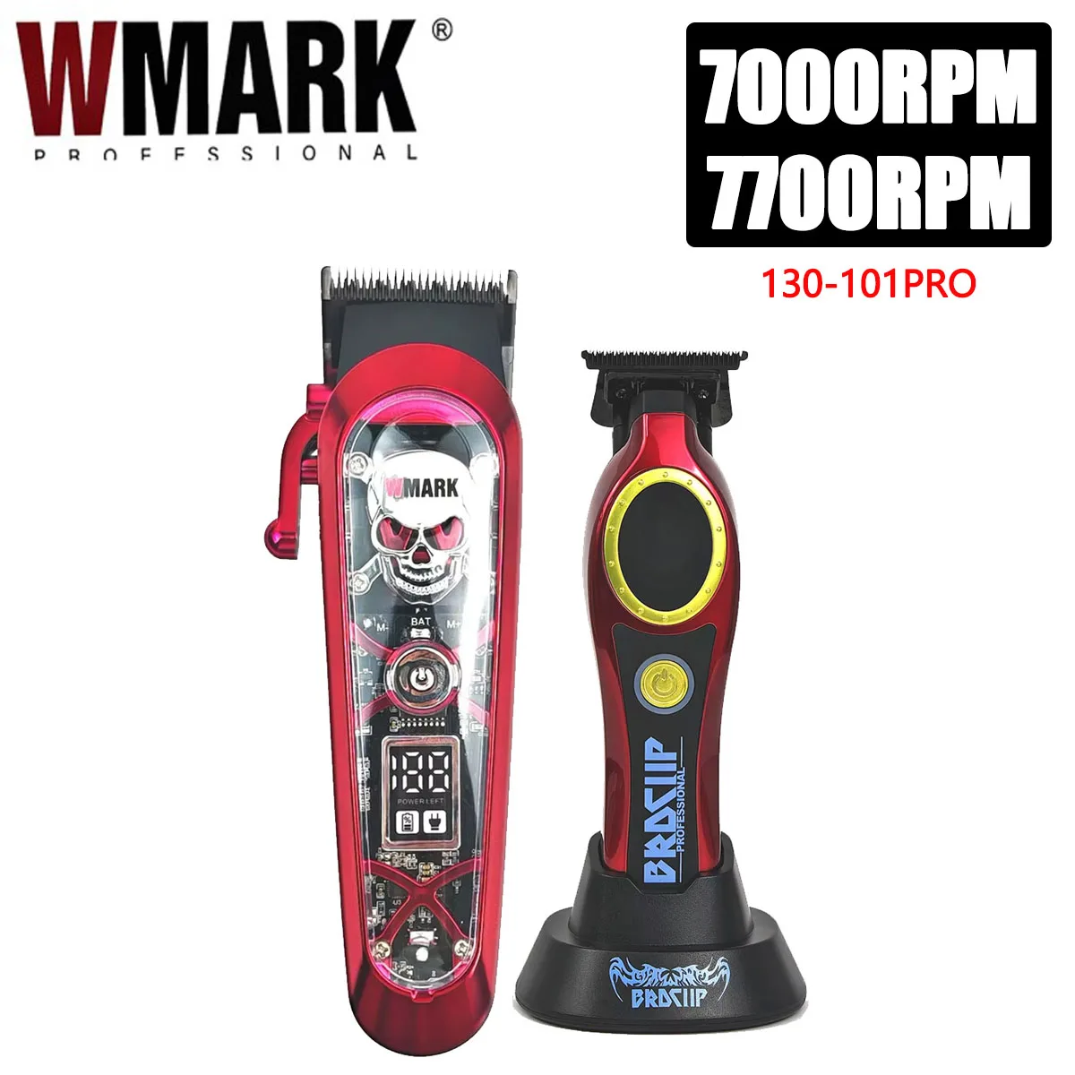 

WMARK, 2 шт., 130 101 PRO, парикмахерская, профессиональные мужские стрижки, 7700/7000 об/мин, высокоскоростной электрический триммер для волос