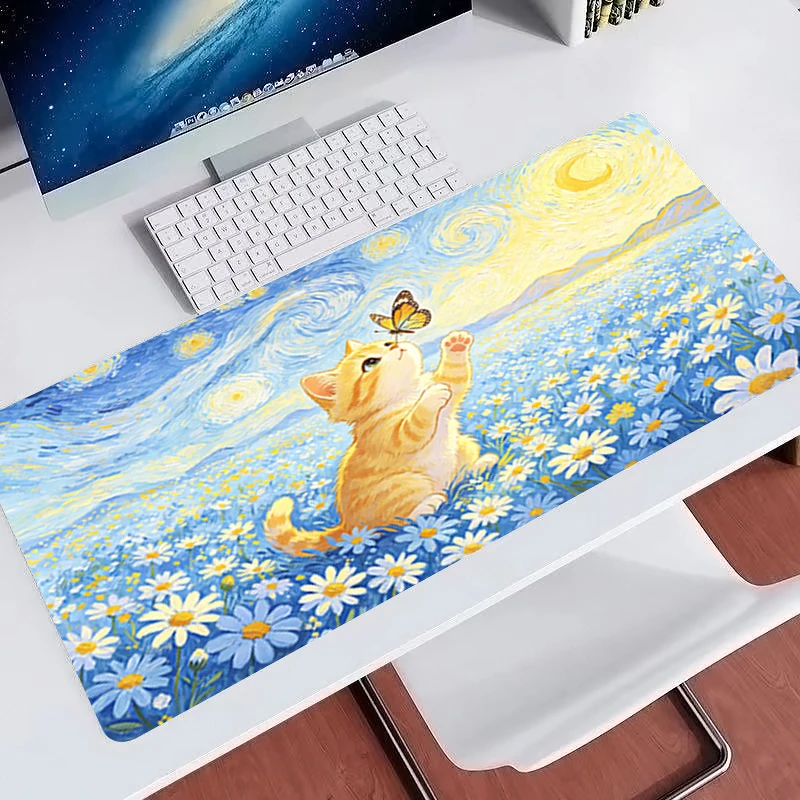 Cute Cartoon Cat Mouse Pad Big Size Laptop Desk Mat Non-Slip Gamer Carpet Art style Keyboard Pad kawaii Gaming Extended Mousepad