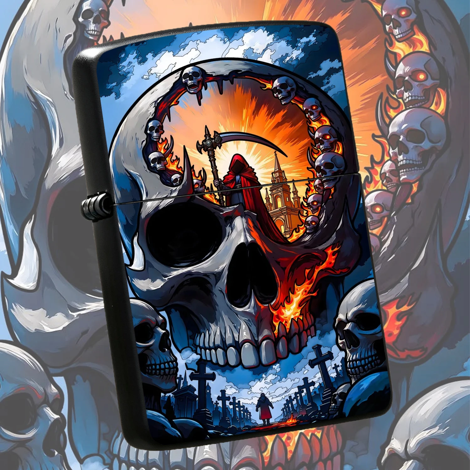 Dark Grim Reaper Skull Themed Portable Lighter, Atmospheric Graveyard Style Unique Collectible Accessory, Suitable For Daily Outdoor And All Scenarios, Creative Exquisite Holiday Gift For Hobbyists And Friends A Humorous And Interesting Lig