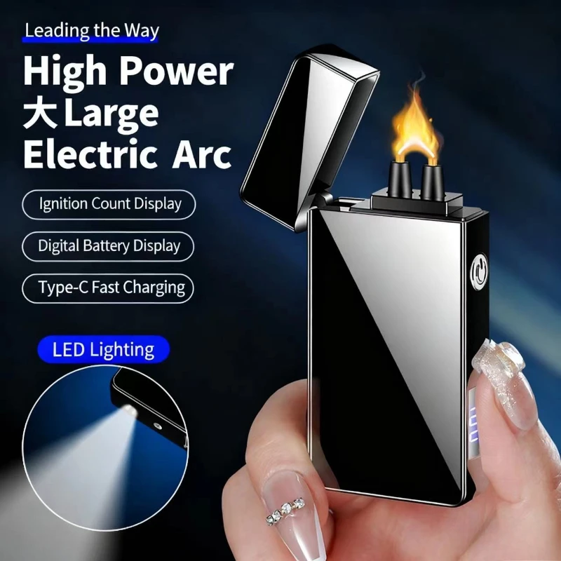 Innovative Black Technology, High-power High-voltage Arc Ignition Battery Display Type-C Charging LED Lighting Windproof Lighter