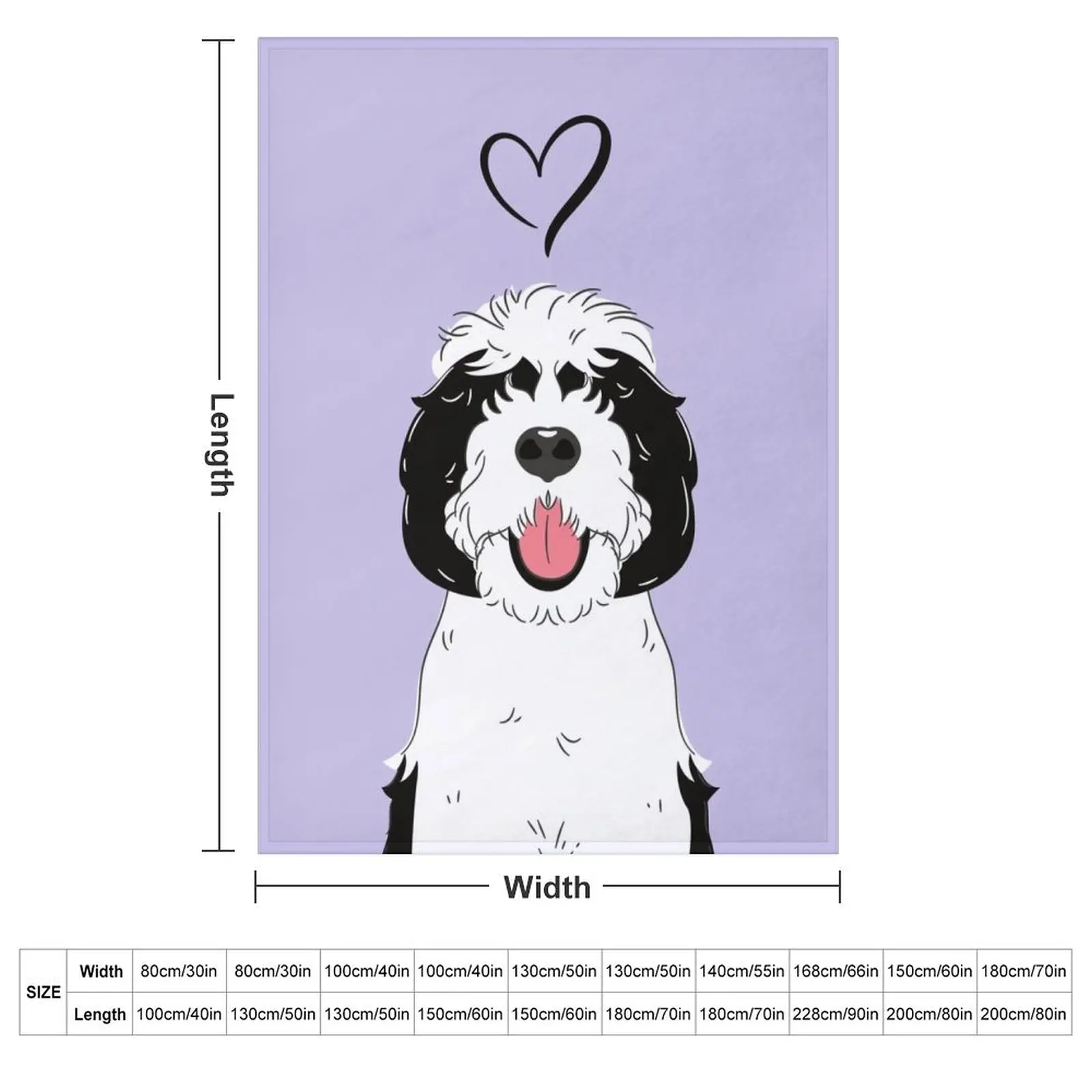 LOVE Black and White Sheepadoodle 2 - Lilac Throw Blanket couch cozy soft plush fuzzy picnic outdoor blanket
