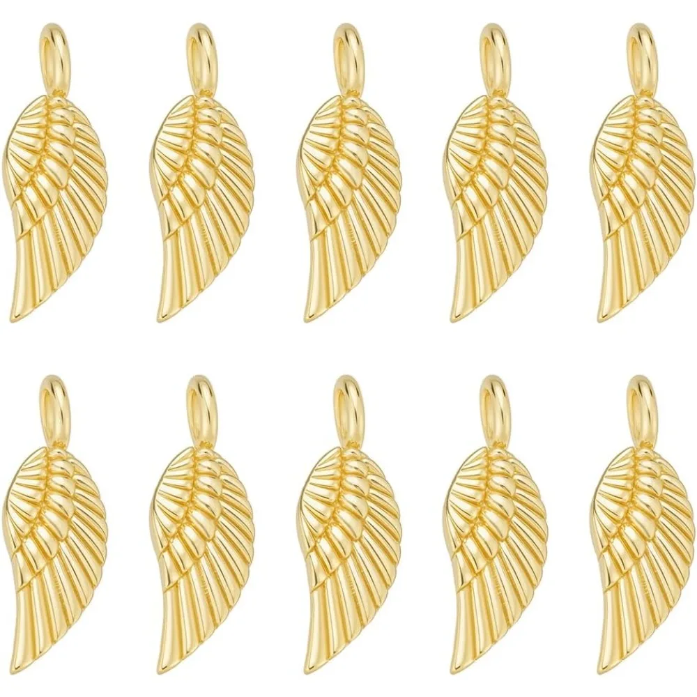 

10Pcs 14K Brass Wing Charm Brass Angel Wing Pendant Drop with Jump Ring for Jewelry Making Jewelry Accessories for Bracelet