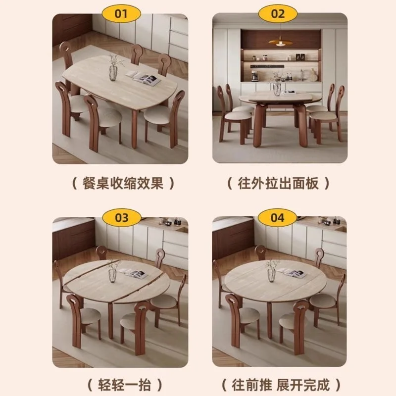 Picture 6: French medieval style solid wood travertine rock slab retractable dining table household retro style living room dining table