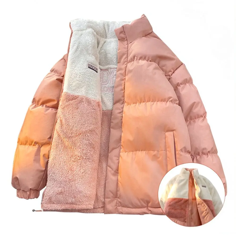 Mens Reversible Cotton Coat Winter Warm Lambswool Padded Jacket Thickened Outwear Fashion Casual Loose Fit Windproof