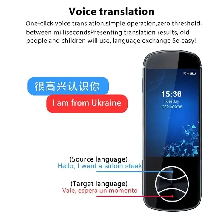 Instant AI Portable Voice Translator 127 Languages WiFi Network Online Recording Photo Smart Translation Device