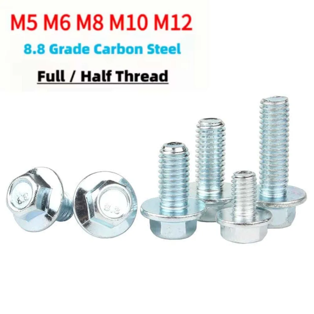 Heavy‑Duty M5 M6 M8 M10 M12 8.8 Grade White Zinc Plated Hex Flange Bolts Carbon Steel Screws with Pad for Industrial Assembly