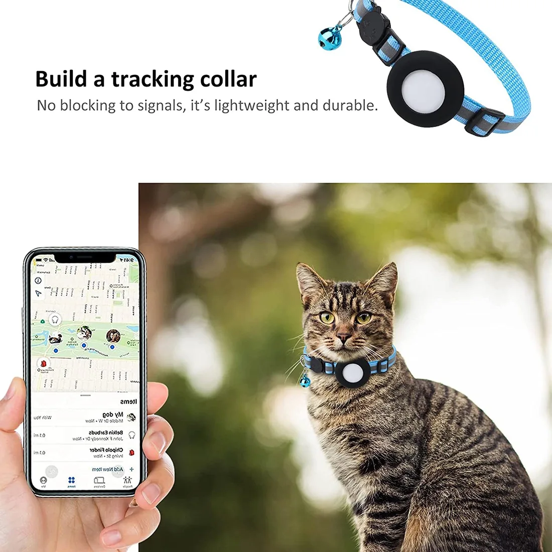 ที่ยึดปลอกคอแมวสำหรับแท็กอากาศที่ใส่ปลอกคอแมวใช้ได้กับ Apple airtag GPS Tracker เคส2แพ็คสีดำ