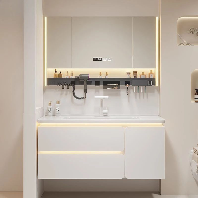 

Новый простой кремовый ветровой шкаф для ванной комнаты, керамический встроенный комбинированный умывальник, стол для мытья унитаза, шкаф для умывальника для рук