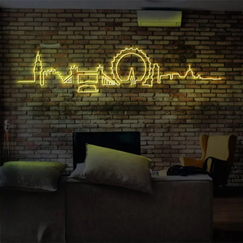 Quote Paris,Sydney, London,Kansas,New York Skyline dekorasi toko lampu Neon Led