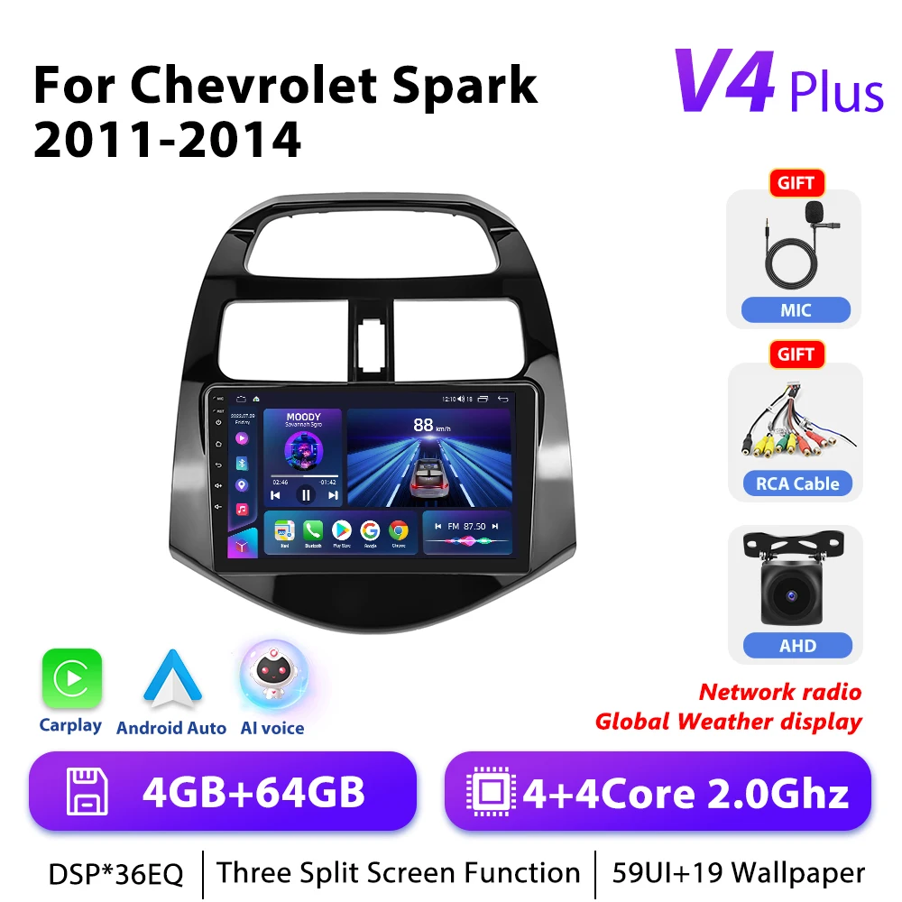 Podofo 4G Carplay Android Radio Voor Chevrolet Vonk 2011-2014 Auto Intelligent Systeem 2din Gps Stereo Head Unit Multimedia Speler