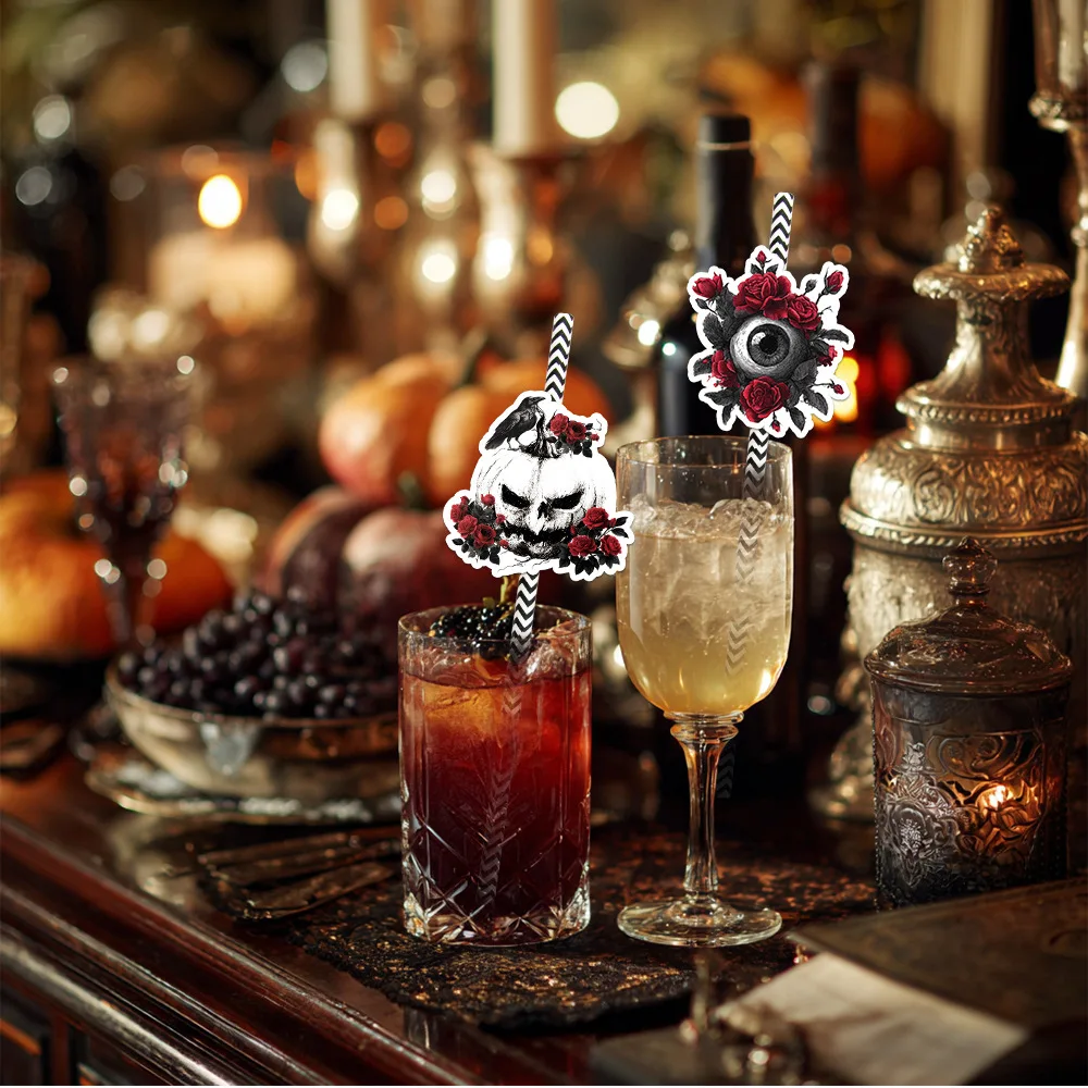 Gothic Paper Straws Cute Halloween Paper Straw Festive Paper Straws Spooky Disposable Decorative Straws For Trick-Or-Treating
