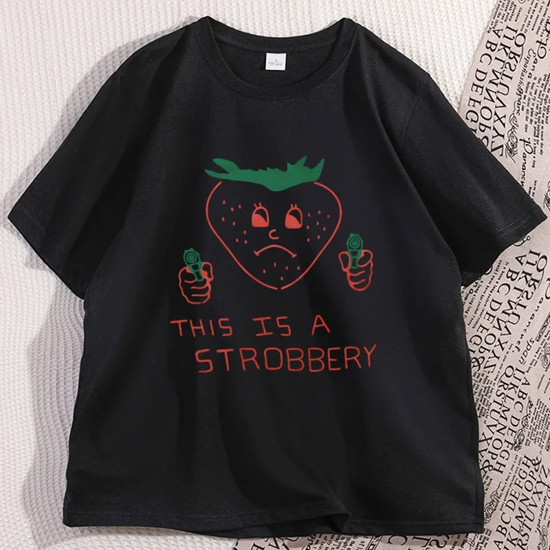 This Is Strobbery Funny T-shirt Retro Strawberry T Shirt Vintage Graphic Tee Comfortable Round Neck Printed Short Sleeve